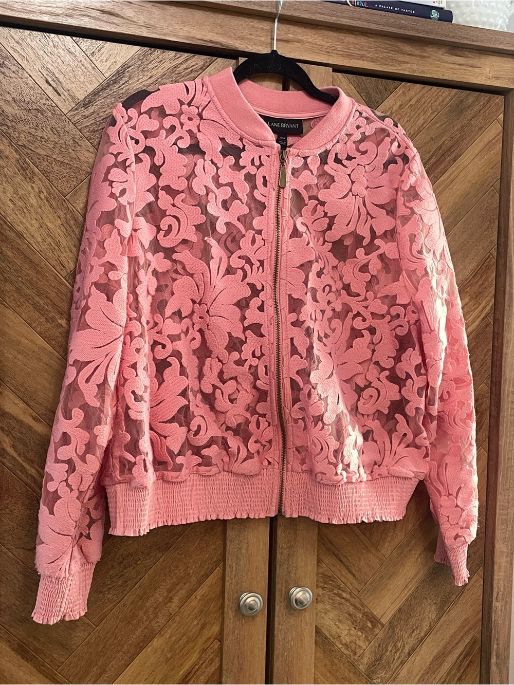 Lane Bryant Floral Lace Bomber Jacket in Pink & Black Size 14/16